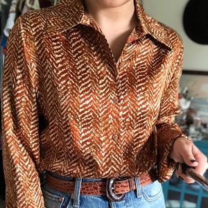 Kasper Patterned 100% Silk Blouse Size 10